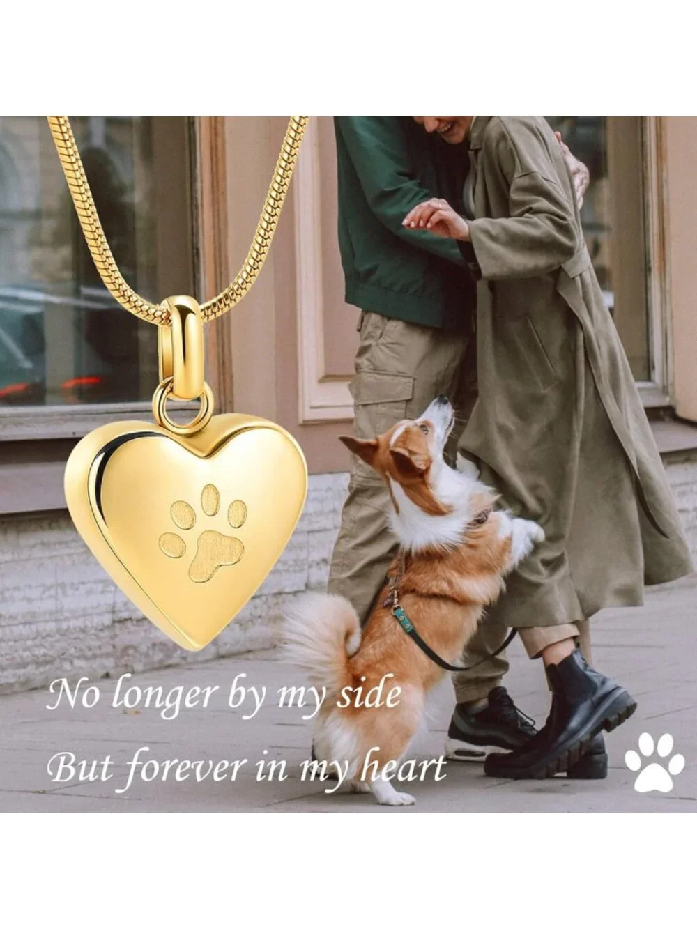 Pet Cremation Jewelry for Ashes - Heart Pendant Urn Necklace, Paw Print Memorial